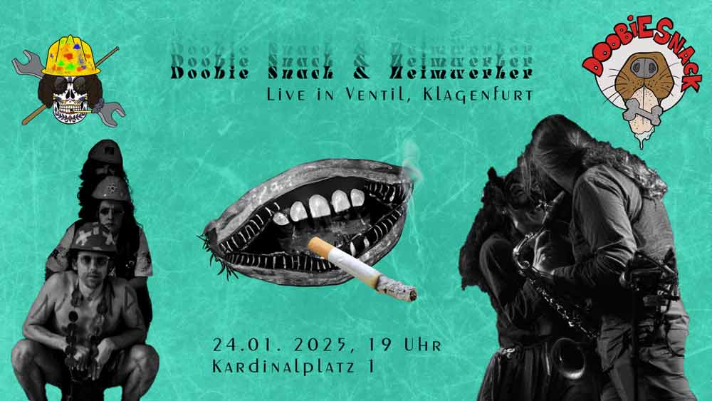 Poster of upcoming concert at VENTIL Klagenfurt – Italian band Doobie Snack and Aki Streeter's Heimwerker Band 24th Jan 2025