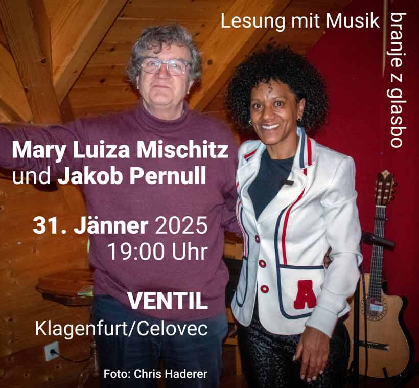 upcoming show at VENTIL Klagenfurt/Celovec Lesung mit Musik Mary Luiza Mischitz und Jakob Pernull