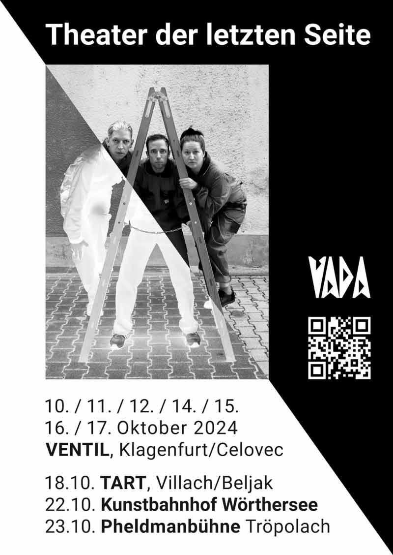 Plakat zum Theaterabend Theater der letzten Seite von VADA in Klagenfurt/Celovec Oktober 2024