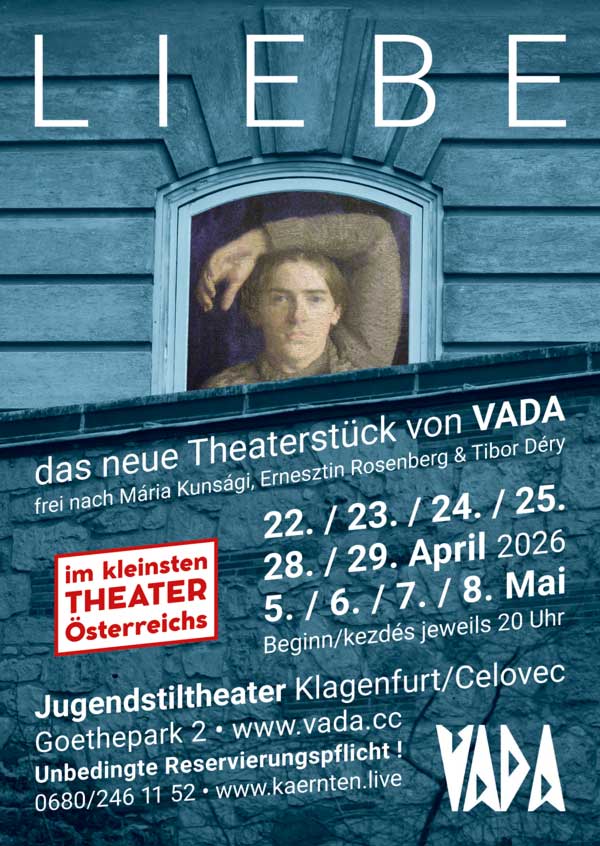 Plakat Theaterst&uuml;ck LIEBE im Jugendstiltheater Klagenfurt/Celovec &ndash; 22. April bis 8. Mai 2026